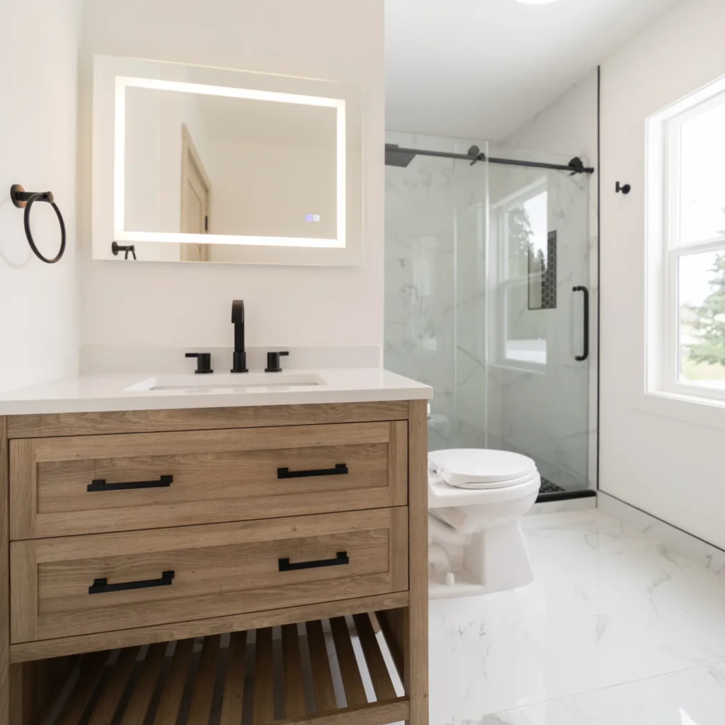Modern White & Wood Bathroom