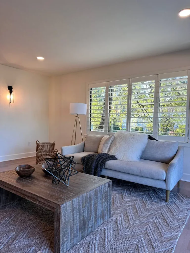 Home Remodel With Double Wide Sofa & Modern Wood Coffee Table