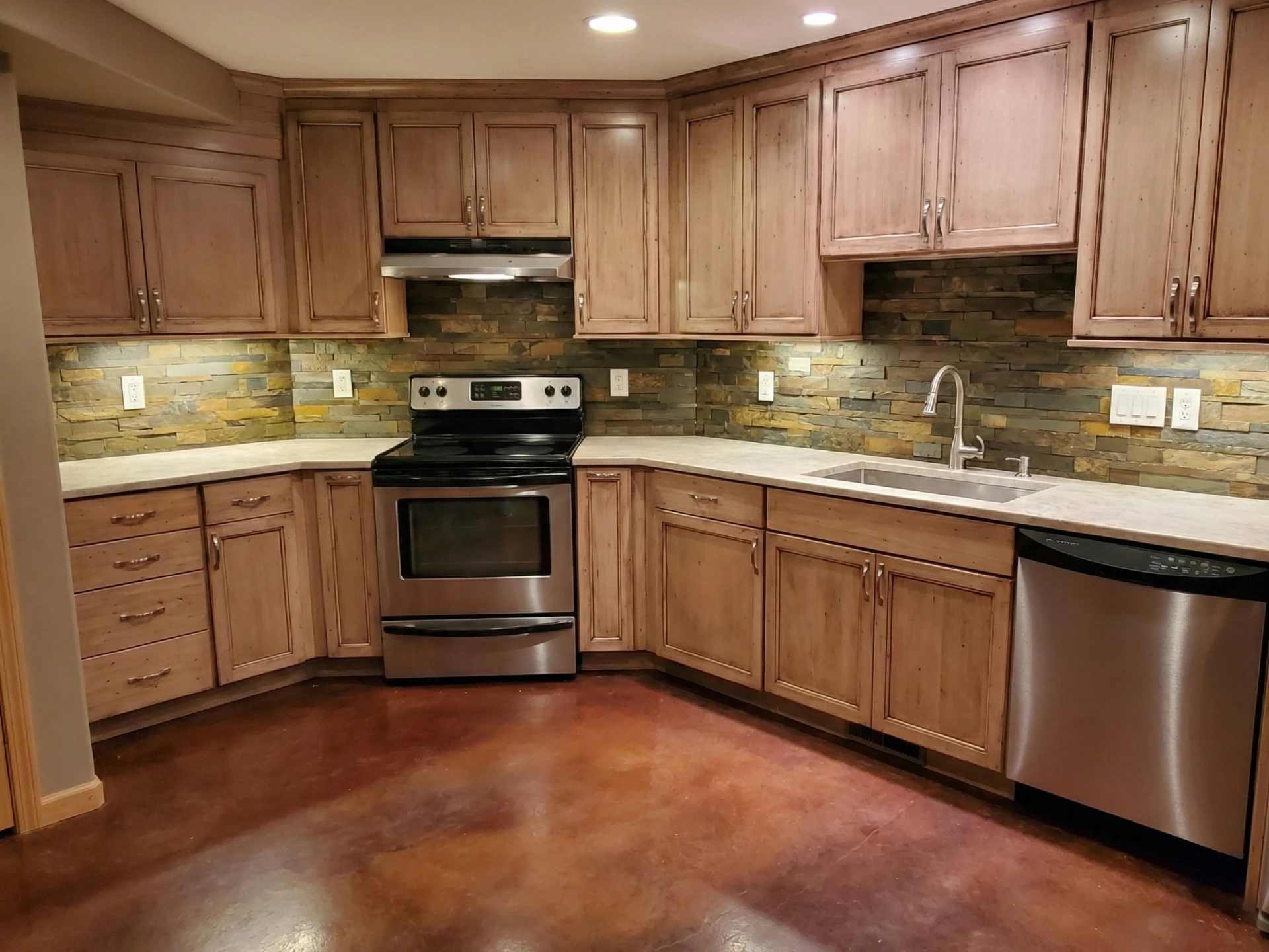 Modern Wood Style Kitchen In Residential Home