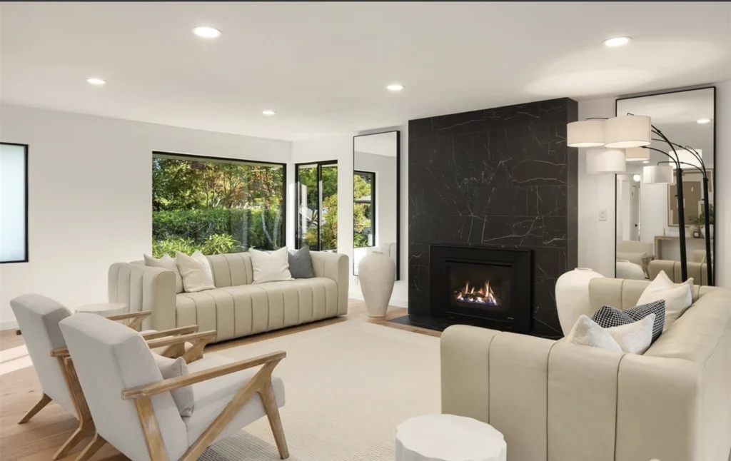 Fully Remodeled Modern White Home With Burning Fireplace