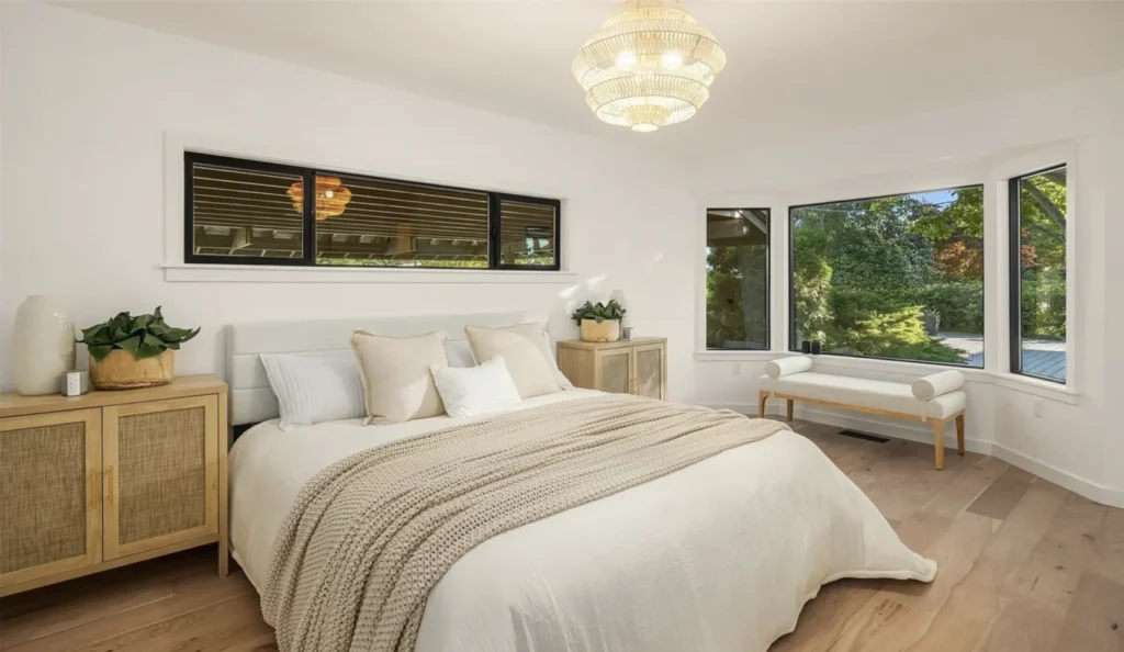 White & Grey Modern Master Bedroom In Home Remodel