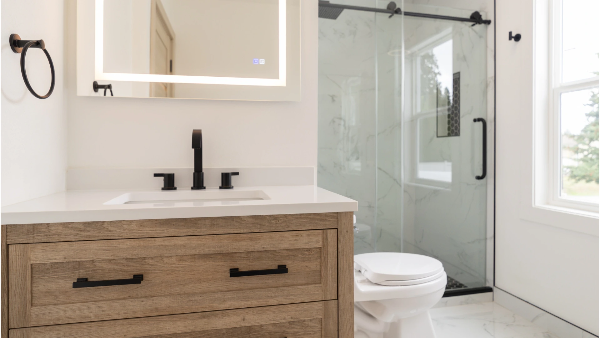 Modern White & Wood Bathroom